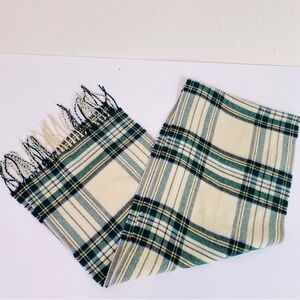 Cashmere Cream/Green Tartan Plaid Scarf 12” x 64”